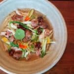Chicken Tinola Noodles – Braised Chicken, Chicken Hearts and Livers, Bok Choy, Egg Noodles, Chicken-Ginger Consomme