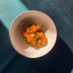 Salt roasted carrots dressed in a chimichurri of the tops, cranberry, and ricotta