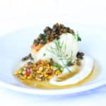Seared seabass | cauliflower puree, mach choux, grenobloise by Chef Kelly English