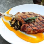 beeler’s tomahawk porkchop — butternut squash puree, wild rice, maple gastrique