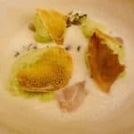 Madai ceviche, coconut, uni, matcha
