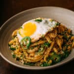 GARLIC UDON NOODLES - Garlic xo sauce, herb panko, garlic butter, fried farm egg
